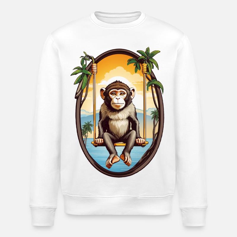 Singe sur balançoire - Sweat bio ROLLER Stanley/Stella Unisexe - blanc