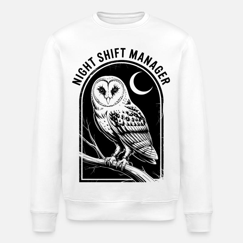 Night Shift Owl Manager - Stanley/Stella ROLLER Unisex Organic Sweatshirt - white