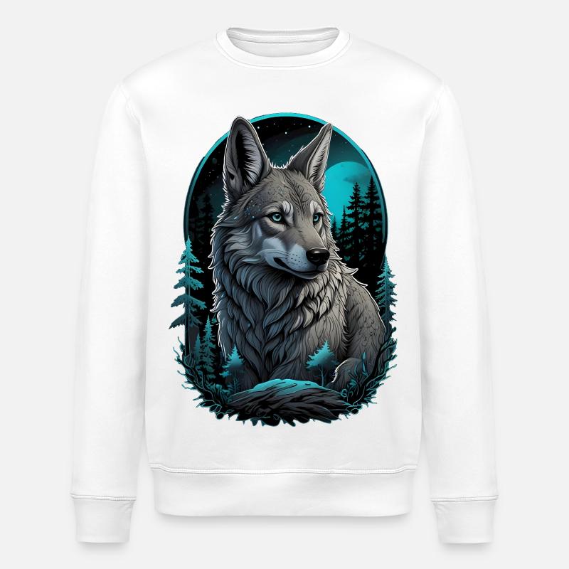 Mystic Wolf at Full Moon - Stanley/Stella ROLLER Unisex Organic Sweatshirt - white