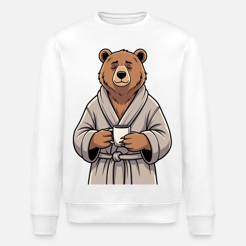 Bear with coffee - Stanley/Stella ROLLER Unisex Organic Sweatshirt - white