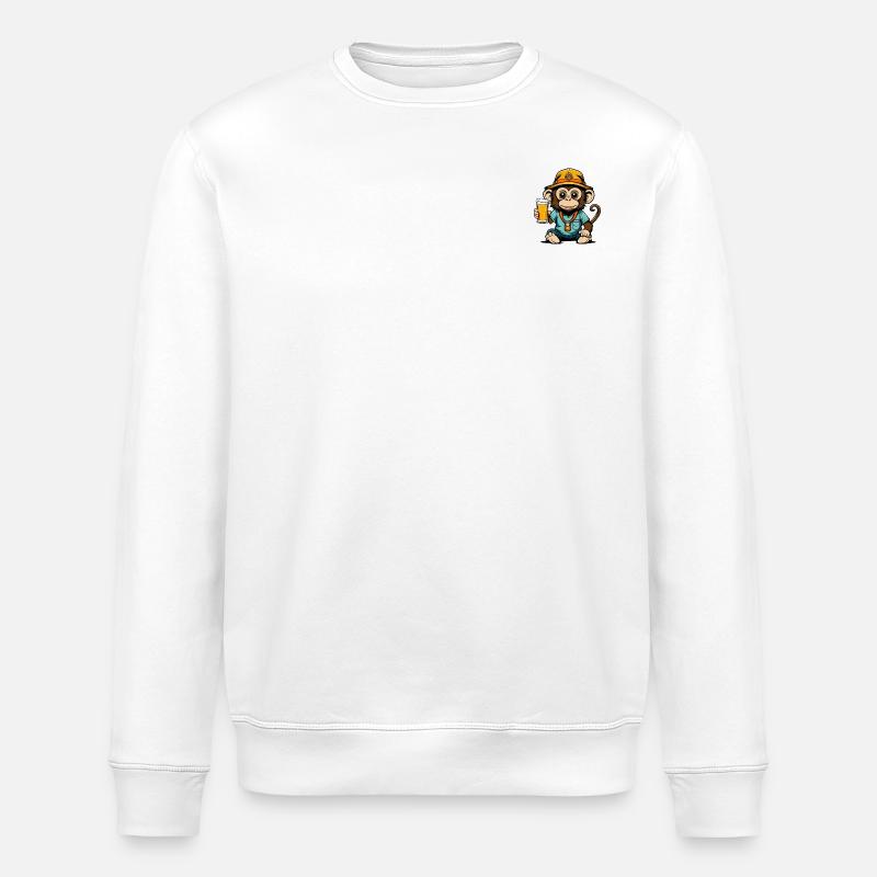 Affe mit Fischerhut und Bier - Stanley/Stella Unisex Bio-Sweatshirt ROLLER - Weiß