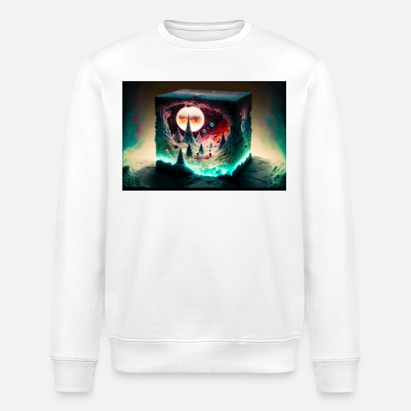 Mondneon Würfellandschaft - Stanley/Stella Unisex Bio-Sweatshirt ROLLER - Weiß