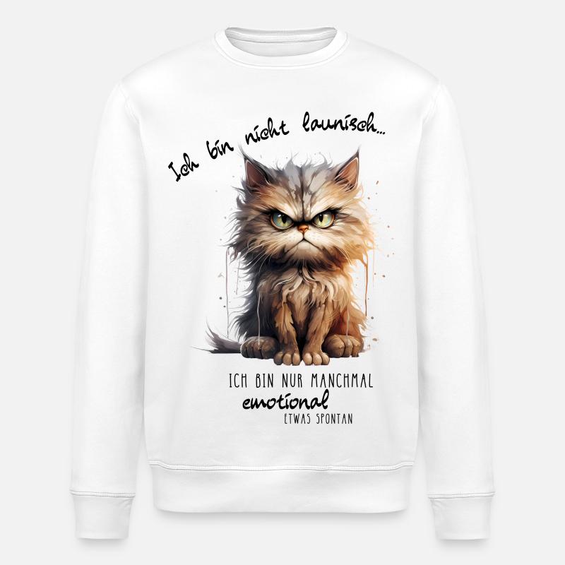 Grimmige Katze im Aquarellstil - Stanley/Stella Unisex Bio-Sweatshirt ROLLER - Weiß