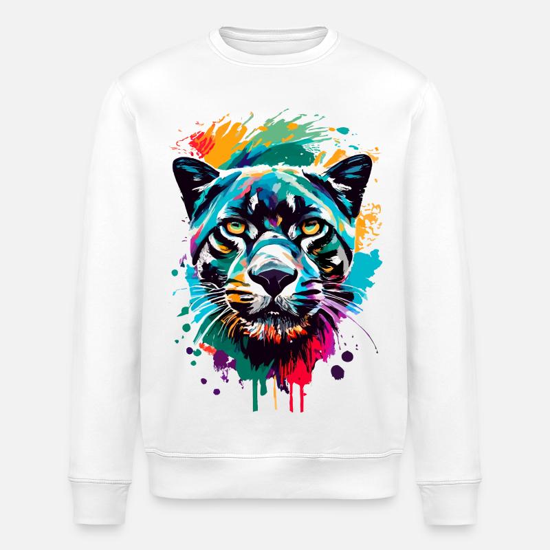 Panther Jaguar Leopard - Schwarzer Panther Katze - Stanley/Stella Unisex Bio-Sweatshirt ROLLER - Weiß