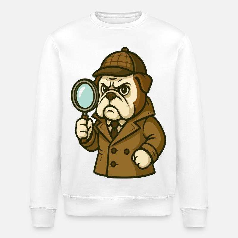 Detective Bulldog mit klassischem Sherlock-Look - Stanley/Stella Unisex Bio-Sweatshirt ROLLER - Weiß