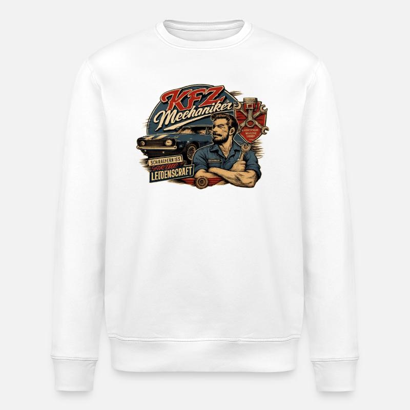 KFZ Mechaniker Retro Lebenscraft - Stanley/Stella Unisex Bio-Sweatshirt ROLLER - Weiß
