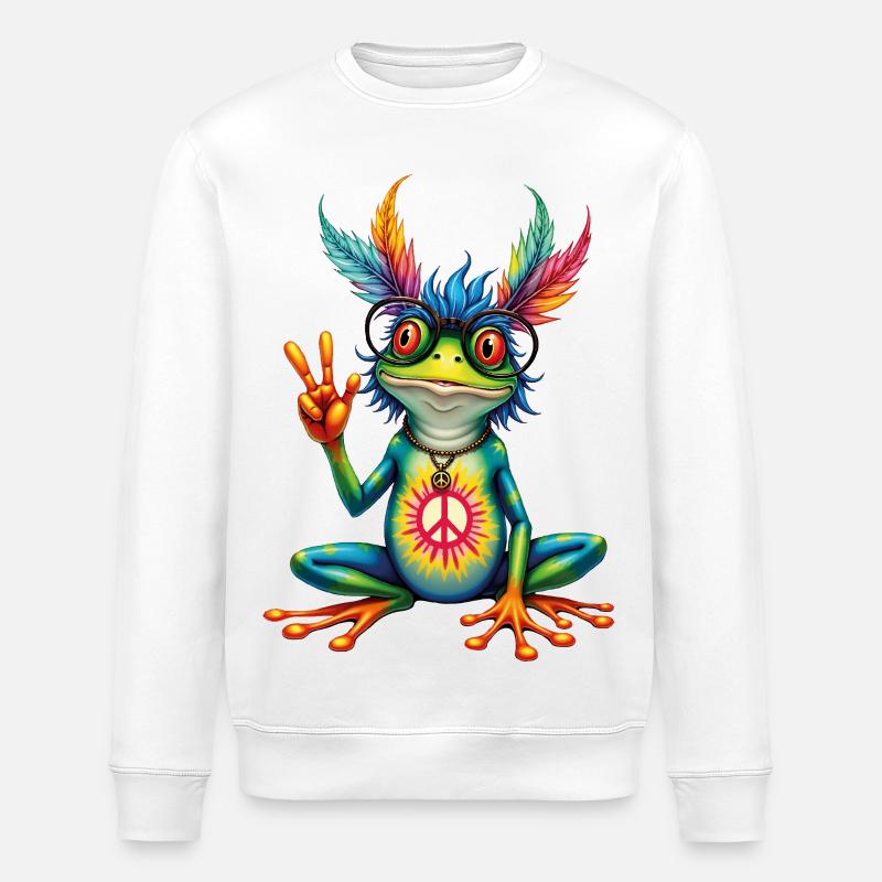 Grenouille hippie paisible - Sweat bio ROLLER Stanley/Stella Unisexe - blanc