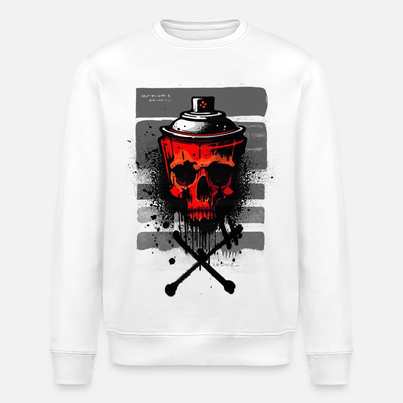 Spray de crânes urbains rouges - Sweat bio ROLLER Stanley/Stella Unisexe - blanc