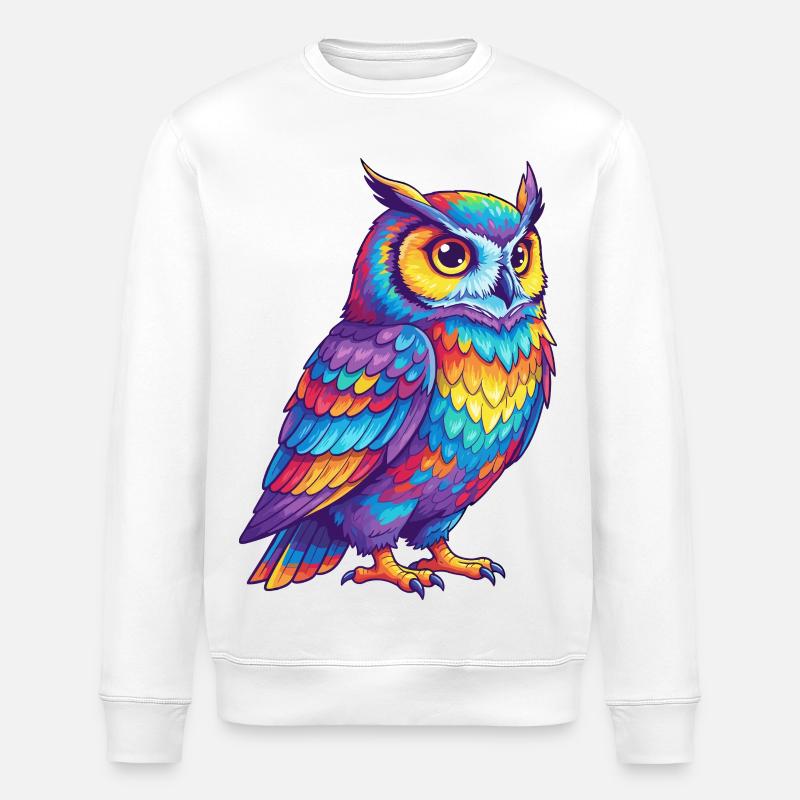 Bunte Eulen-Regenbogen-Pop-Art-Aquarell - Stanley/Stella Unisex Bio-Sweatshirt ROLLER - Weiß