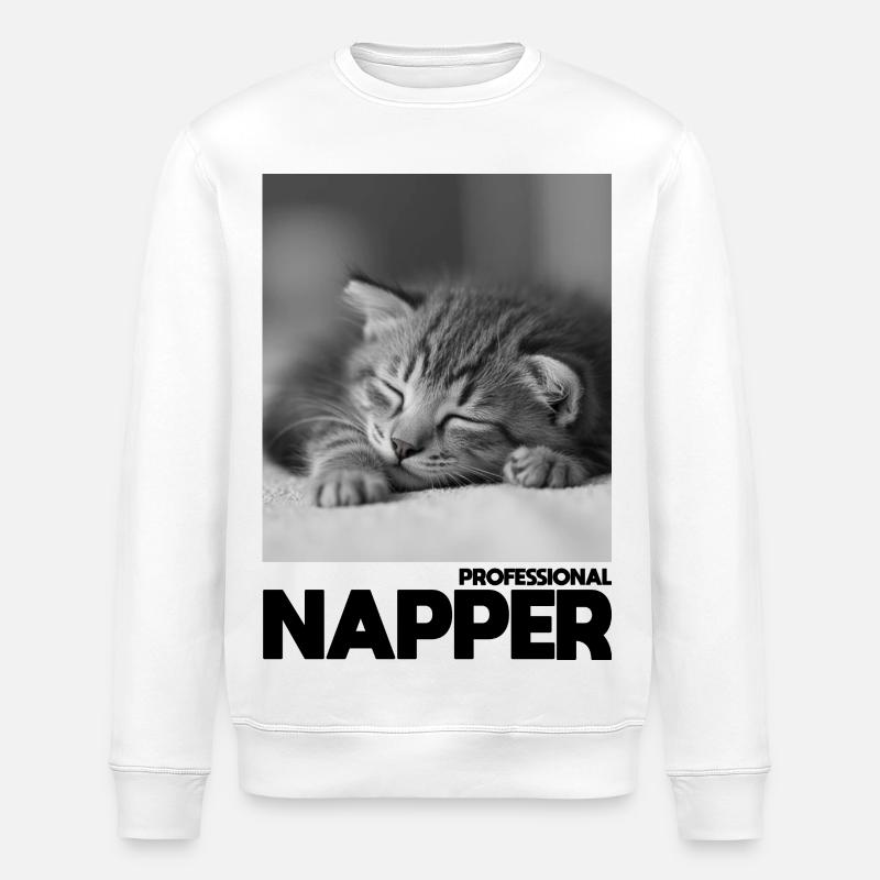 Professional Napper – Sleeping Cat - Stanley/Stella ROLLER Unisex Organic Sweatshirt - white