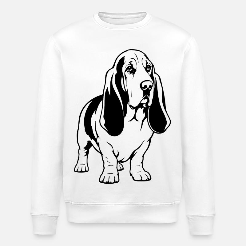 Basset-Hound_Hund_stehend_schwarz - Stanley/Stella Unisex Bio-Sweatshirt ROLLER - Weiß