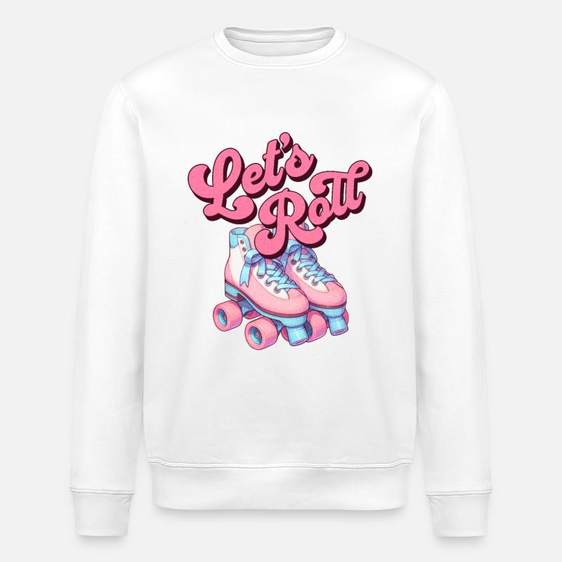 Let's Roll Pink Retro Roller Skates - Stanley/Stella ROLLER Unisex Organic Sweatshirt - white