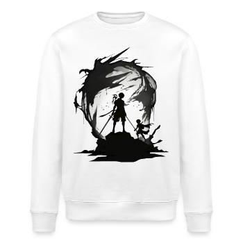 Portal der Krieger: Anime-Silhouetten kampfbereit - Stanley/Stella Unisex Bio-Sweatshirt ROLLER - Weiß - Vorne - Nik (191cm)