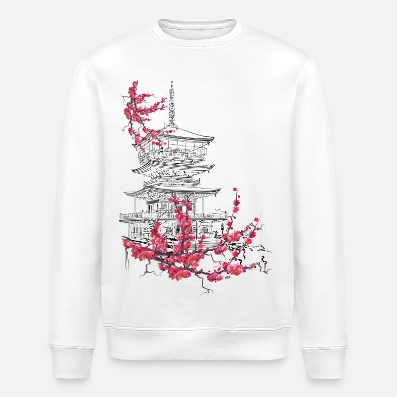 Pagode und Sakura - Stanley/Stella Unisex Bio-Sweatshirt ROLLER - Weiß