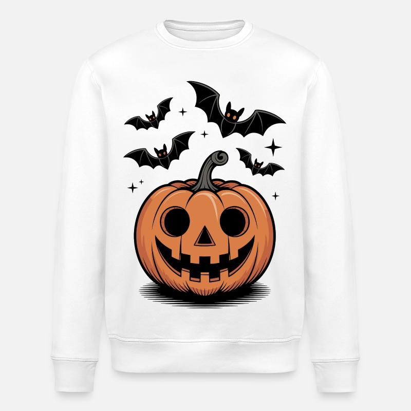 Scary pumpkin head with laughing face - Stanley/Stella ROLLER Unisex Organic Sweatshirt - white