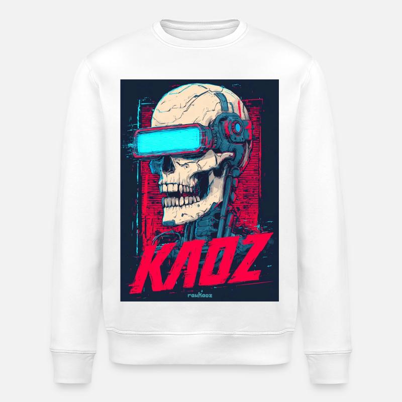 Kaoz Cyber Skull VR Neon - Stanley/Stella ROLLER Unisex Organic Sweatshirt - white