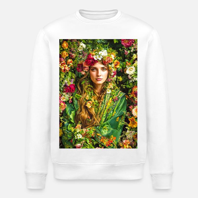 Spring Bloom Floral Crown - Stanley/Stella ROLLER Unisex Organic Sweatshirt - white
