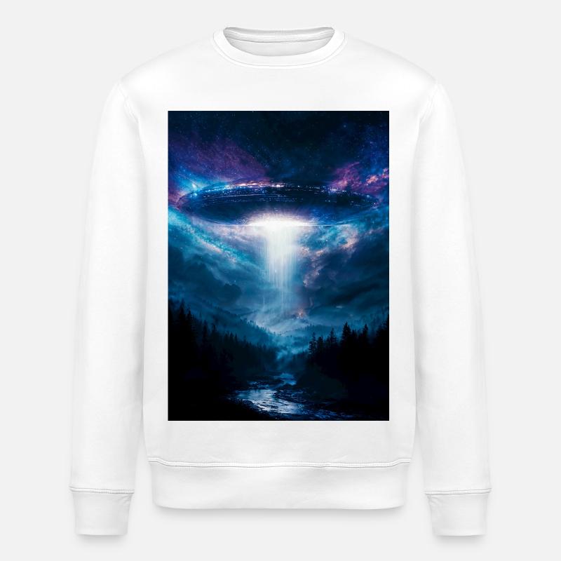 UFO-Strahl über Mitternachtswald - Stanley/Stella Unisex Bio-Sweatshirt ROLLER - Weiß