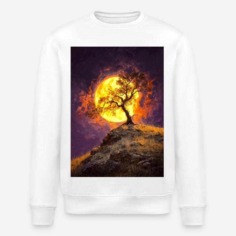 Einsamer Baum im Mondschein auf Klippe - Stanley/Stella Unisex Bio-Sweatshirt ROLLER - Weiß