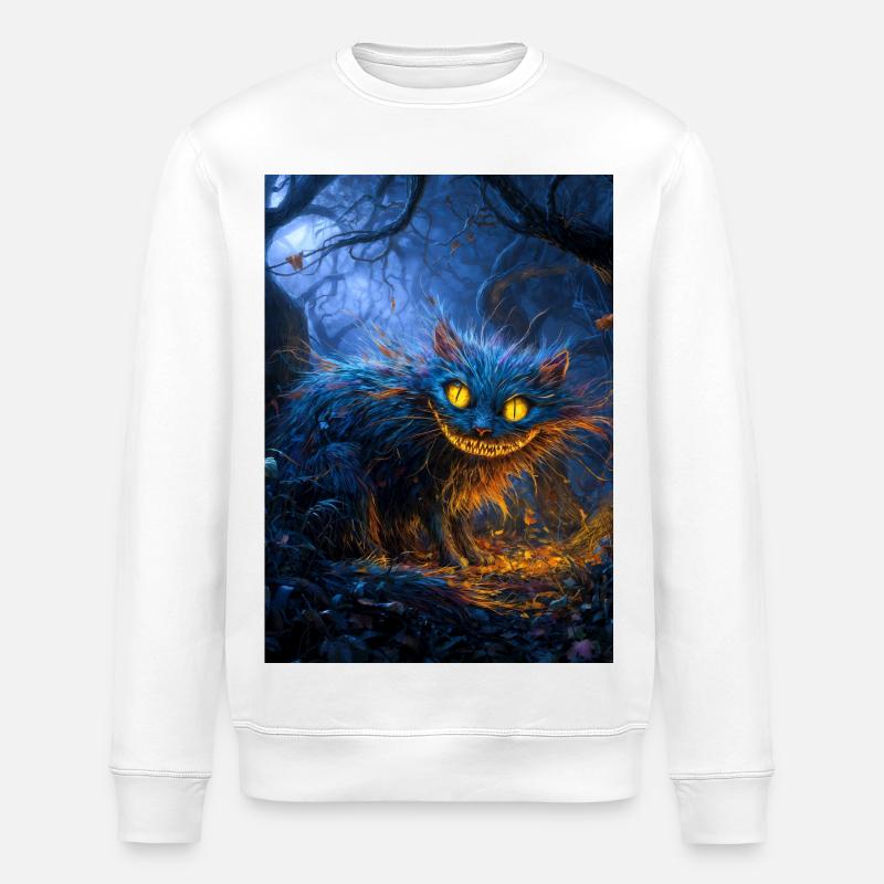 Moonlit Blue Cheshire Cat - Stanley/Stella ROLLER Unisex Organic Sweatshirt - white