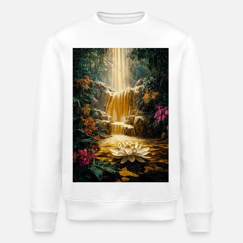 Goldener Lotus-Landschaft - Stanley/Stella Unisex Bio-Sweatshirt ROLLER - Weiß