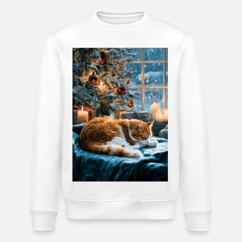 Sieste de chat de Noël douillette - Sweat bio ROLLER Stanley/Stella Unisexe - blanc