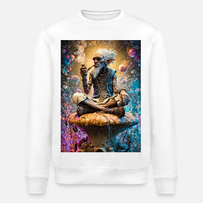 Psychedelic Goblin Sage on Mushroom - Stanley/Stella ROLLER Unisex Organic Sweatshirt - white