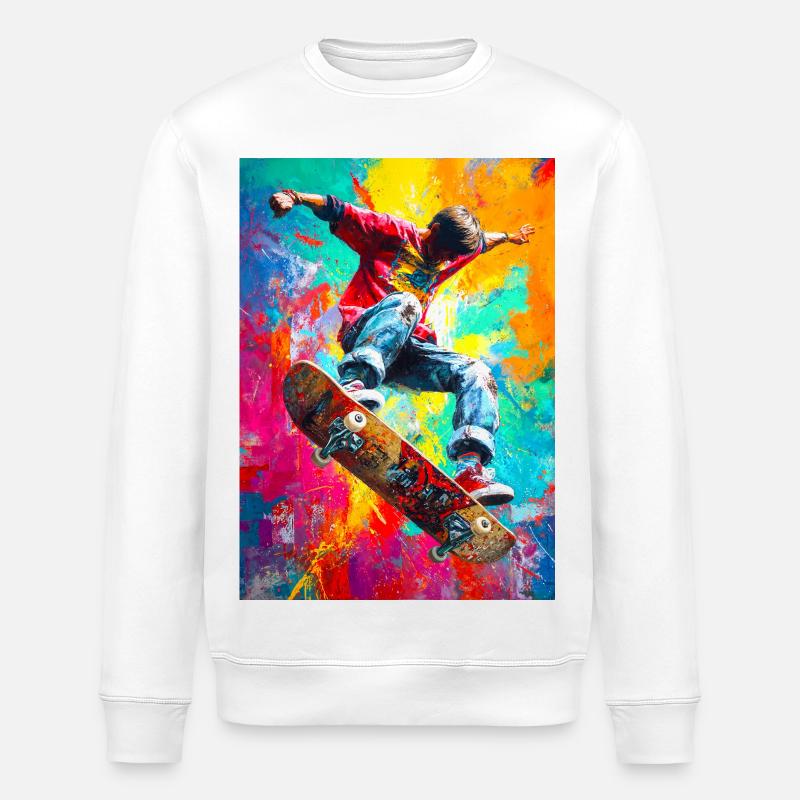 Chromatischer Skateboard Splash - Stanley/Stella Unisex Bio-Sweatshirt ROLLER - Weiß