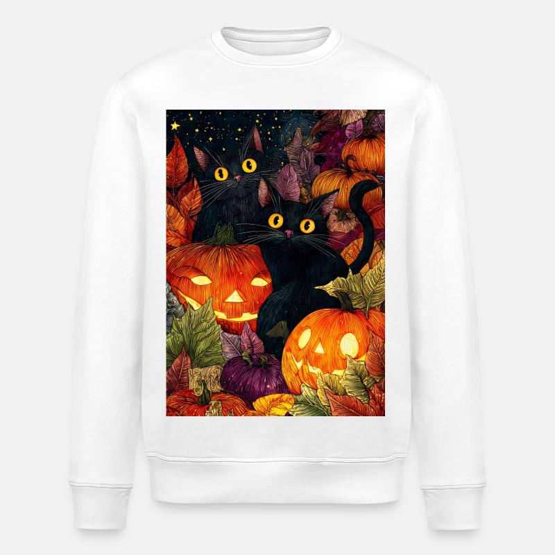 Halloween Moonlit Citrouille Chats - Sweat bio ROLLER Stanley/Stella Unisexe - blanc