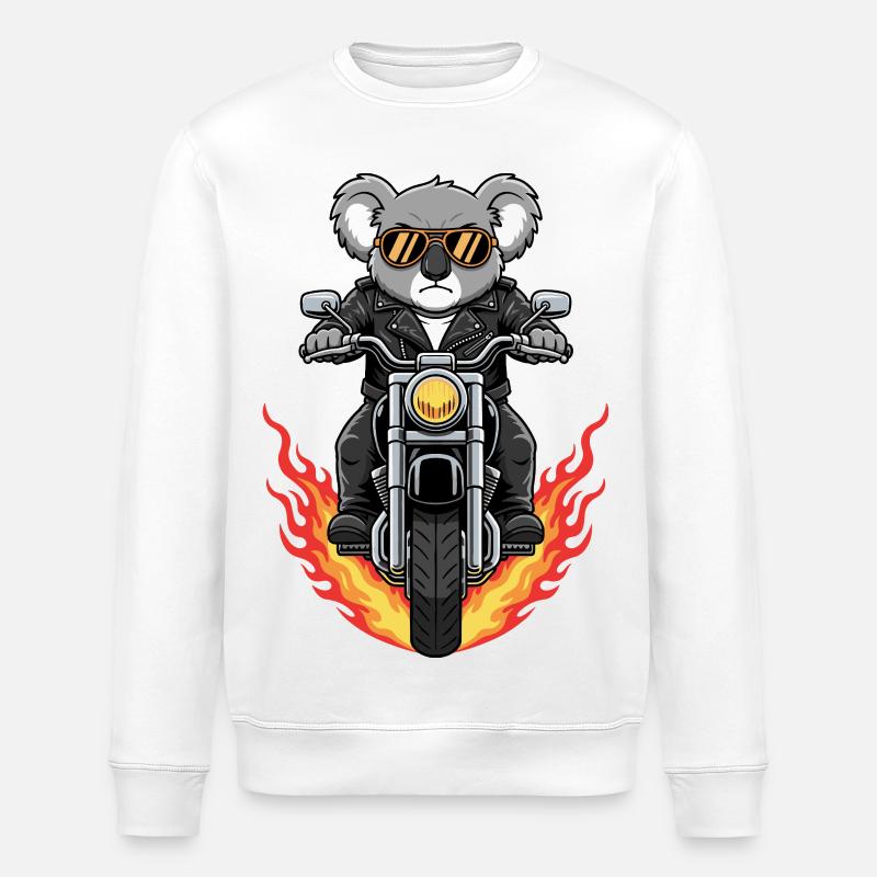 Cool Biker Koala Motorcycle Flames - Stanley/Stella ROLLER Unisex Organic Sweatshirt - white