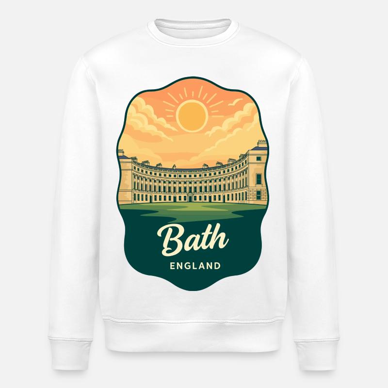 Bath Royal Crescent Retro Sunset Badge - Stanley/Stella ROLLER Unisex Organic Sweatshirt - white