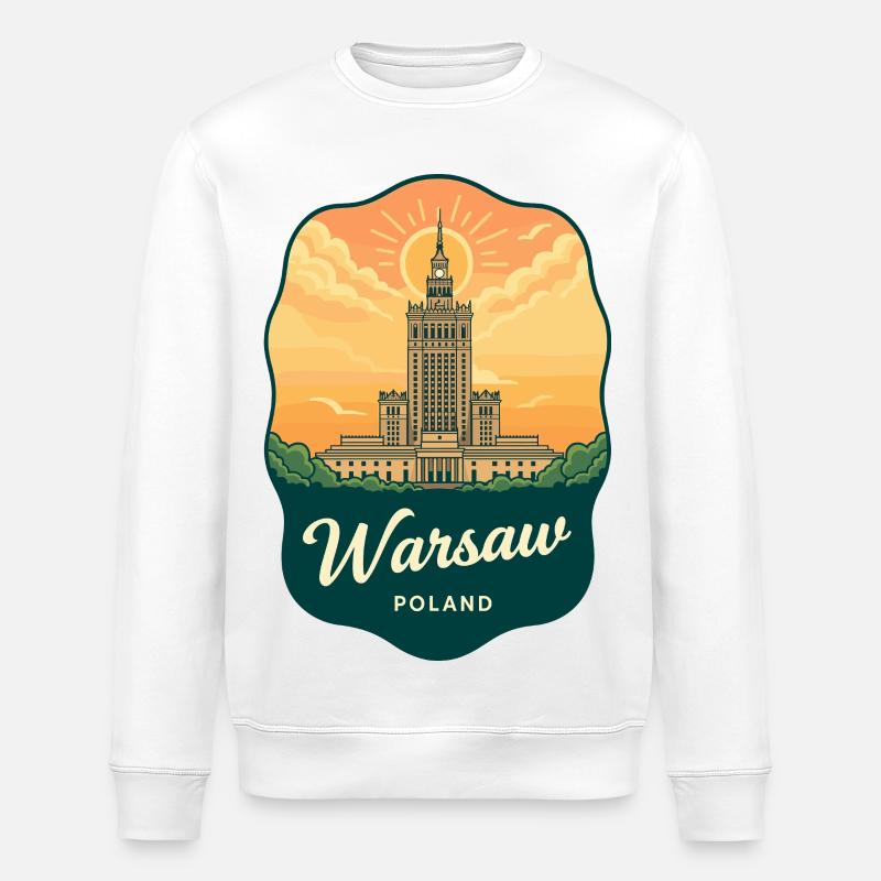 Warschauer Kulturpalac Retro-Reiseabzeichen - Stanley/Stella Unisex Bio-Sweatshirt ROLLER - Weiß