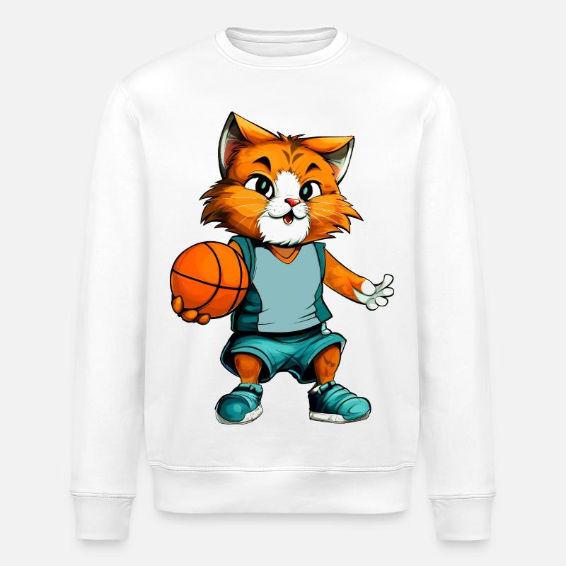 Basketball Katze - Stanley/Stella Unisex Bio-Sweatshirt ROLLER - Weiß