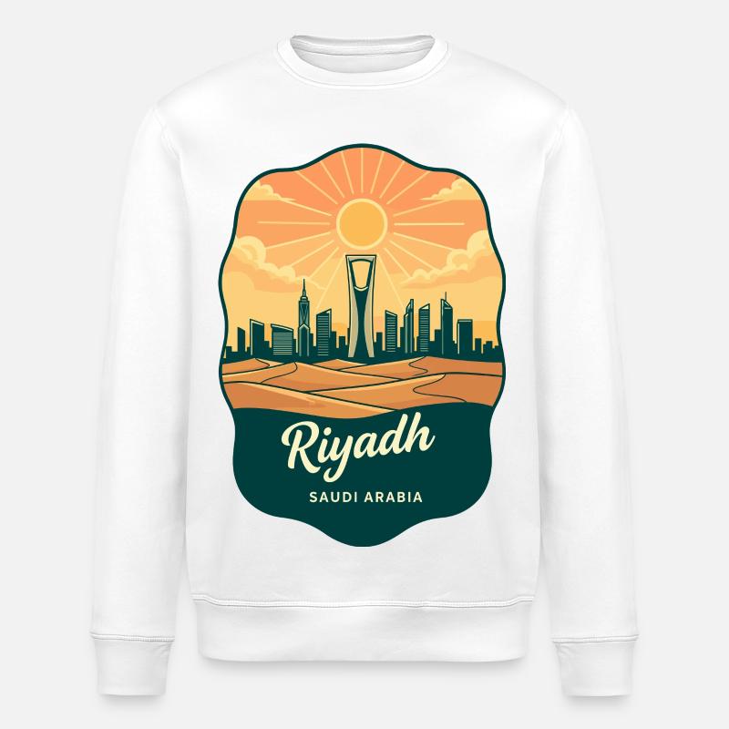 Riyadh Kingdom Centre Retro Sonnenuntergangs-Reiseabzeichen - Stanley/Stella Unisex Bio-Sweatshirt ROLLER - Weiß