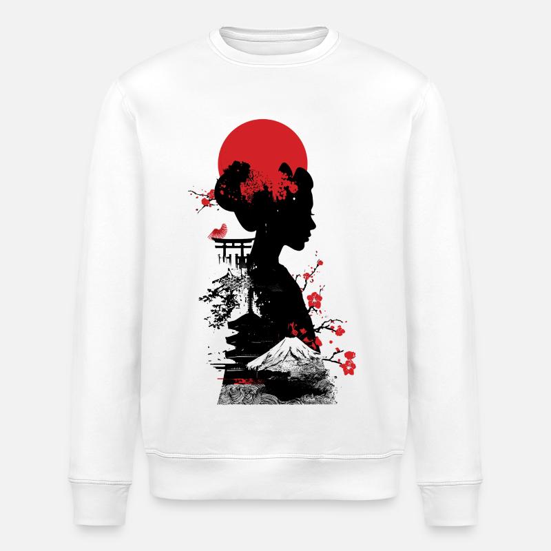 Silhouette Rouge Fleurs Soleil - Sweat bio ROLLER Stanley/Stella Unisexe - blanc