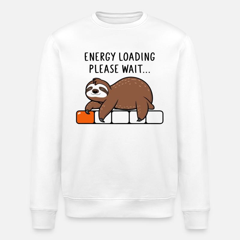 Sloth Energy Loading Please Wait - Stanley/Stella ROLLER Unisex Organic Sweatshirt - white