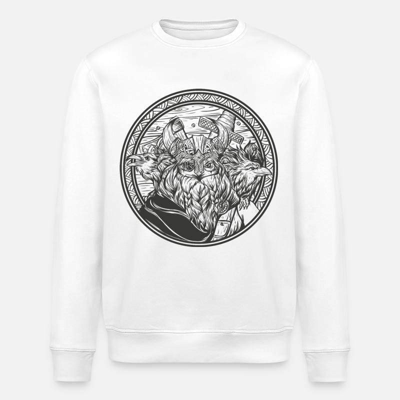 Odin with his ravens - Stanley/Stella ROLLER Unisex Organic Sweatshirt - white