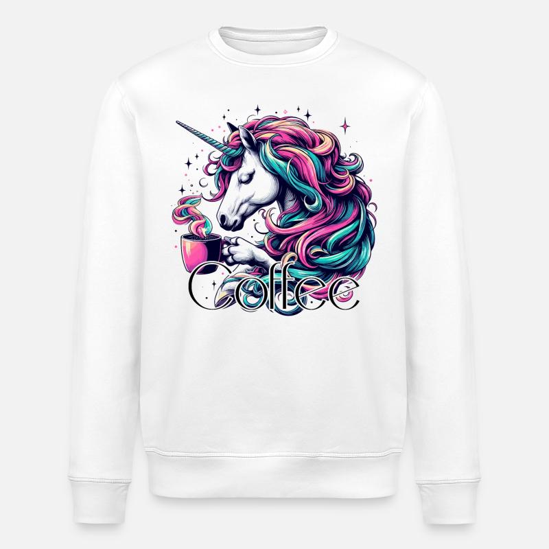 Einhorn Kaffee Geschenk - Stanley/Stella Unisex Bio-Sweatshirt ROLLER - Weiß
