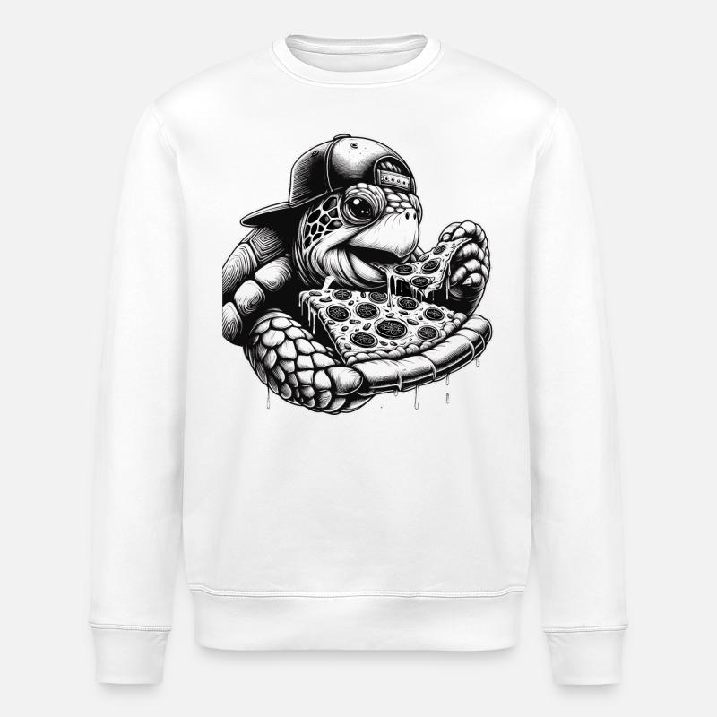 Turtle Pizza Cappy Gift - Stanley/Stella ROLLER Unisex Organic Sweatshirt - white