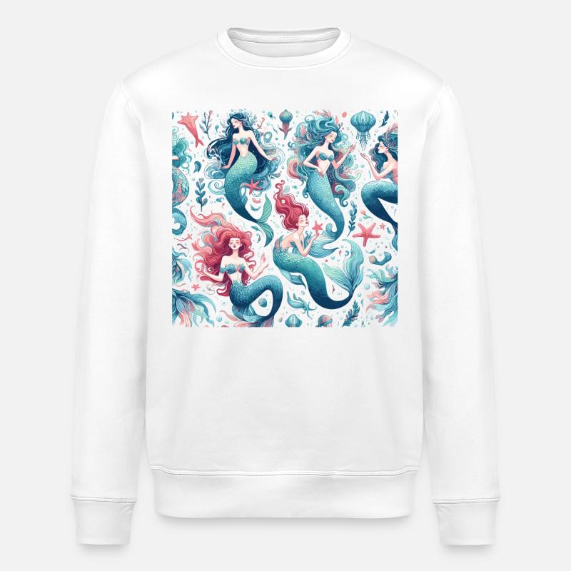Mermaid Pattern Gift - Stanley/Stella ROLLER Unisex Organic Sweatshirt - white