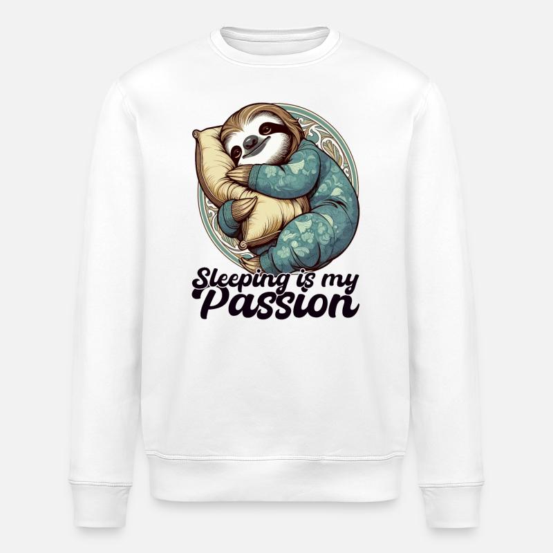 Sloth Sleeping Passion Gift - Stanley/Stella ROLLER Unisex Organic Sweatshirt - white