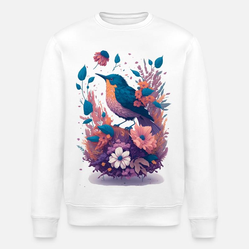 Vogel im Blumenbouquet - Stanley/Stella Unisex Bio-Sweatshirt ROLLER - Weiß