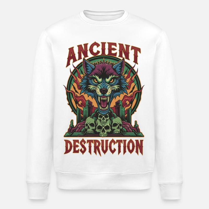Ancient Destruction Wolf - Stanley/Stella ROLLER Unisex Organic Sweatshirt - white