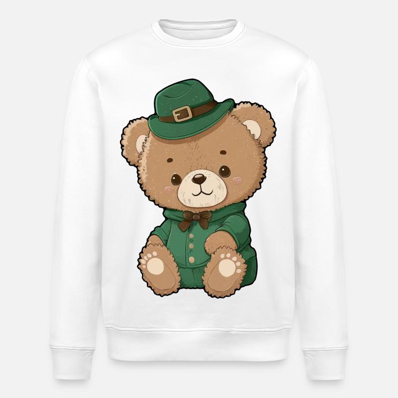 Emerald Leprechaun Bear - Stanley/Stella ROLLER Unisex Organic Sweatshirt - white