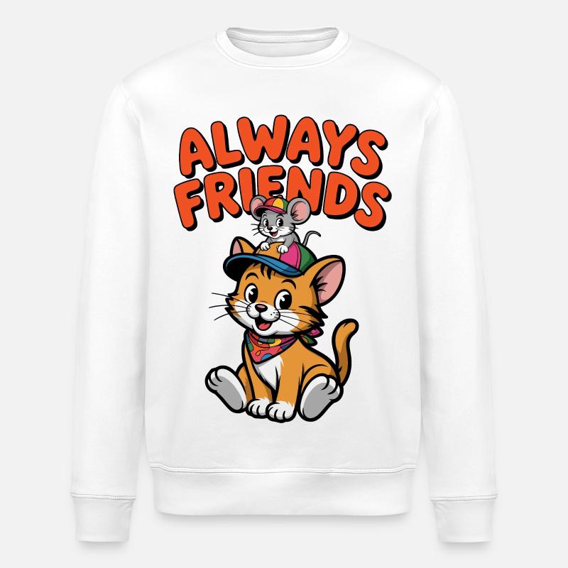 Immer Freunde Katzen Maus - Stanley/Stella Unisex Bio-Sweatshirt ROLLER - Weiß