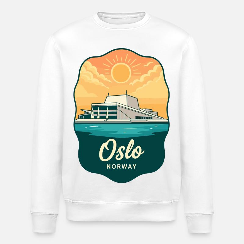 Osloer Opernhaus Retro-Sonnenuntergangsabzeichen - Stanley/Stella Unisex Bio-Sweatshirt ROLLER - Weiß