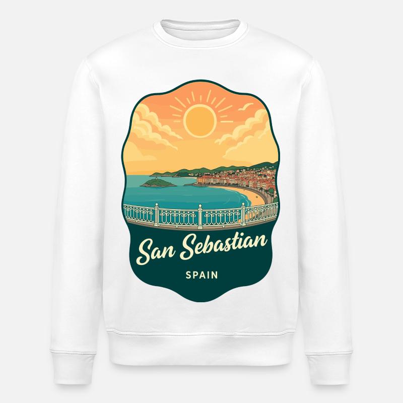 San Sebastian La Concha Retro-Sonnenuntergangsabzeichen - Stanley/Stella Unisex Bio-Sweatshirt ROLLER - Weiß
