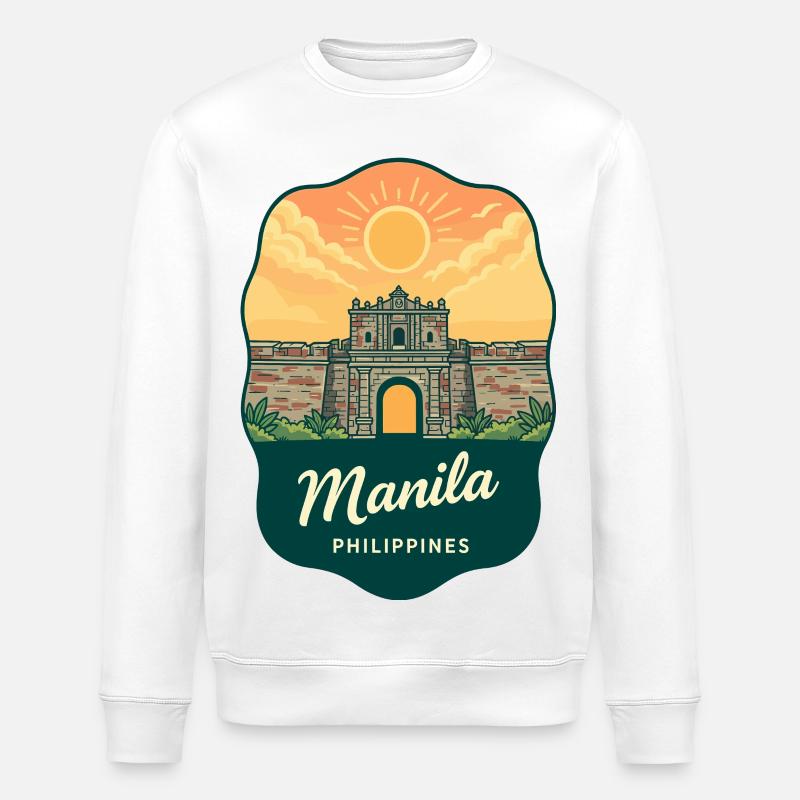 Manila Intramuros Retro Sonnenuntergangs-Reiseabzeichen - Stanley/Stella Unisex Bio-Sweatshirt ROLLER - Weiß