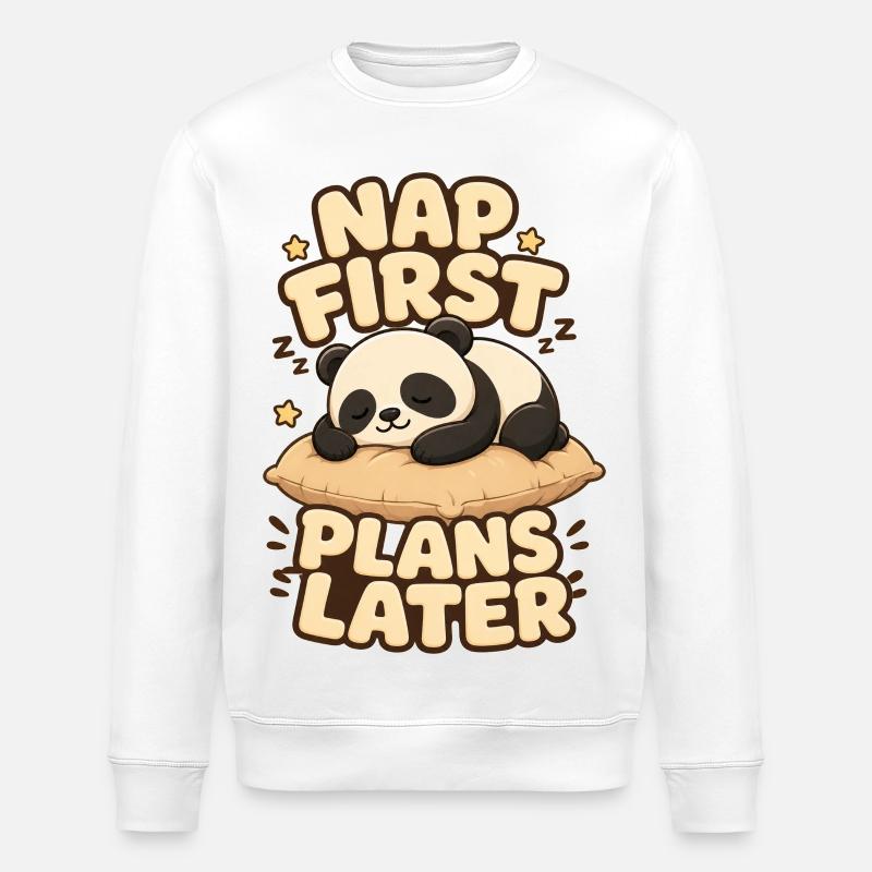 Nap First Plans Later Panda - Stanley/Stella Unisex Bio-Sweatshirt ROLLER - Weiß