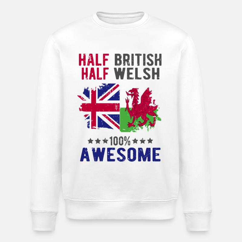 Half British Half Welsh - Stanley/Stella ROLLER Unisex Organic Sweatshirt - white